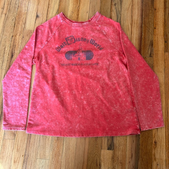 Disney Tops - Walt Disney World Women’s Pink Long Sleeve Distressed Scoop Neck Tee Medium